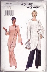 8854 EZ VOGUE 1993 LONG TUNIC TOP, WIDE LEG PANTS PATTERN 8-12